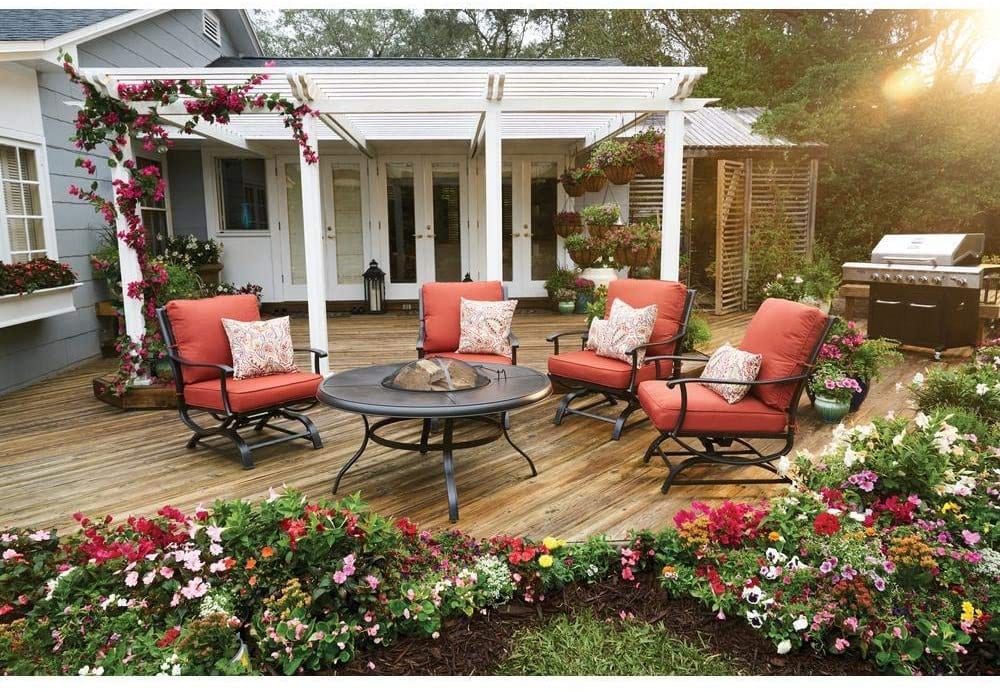 Hampton Bay Redwood Patio Furniture With Fire Pit Best Outdoor Store In The Region